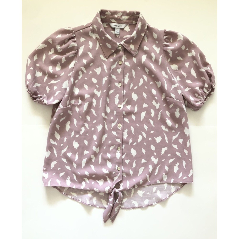 Nine West Women’s Pink Top Button Front Knot Hem Size Small